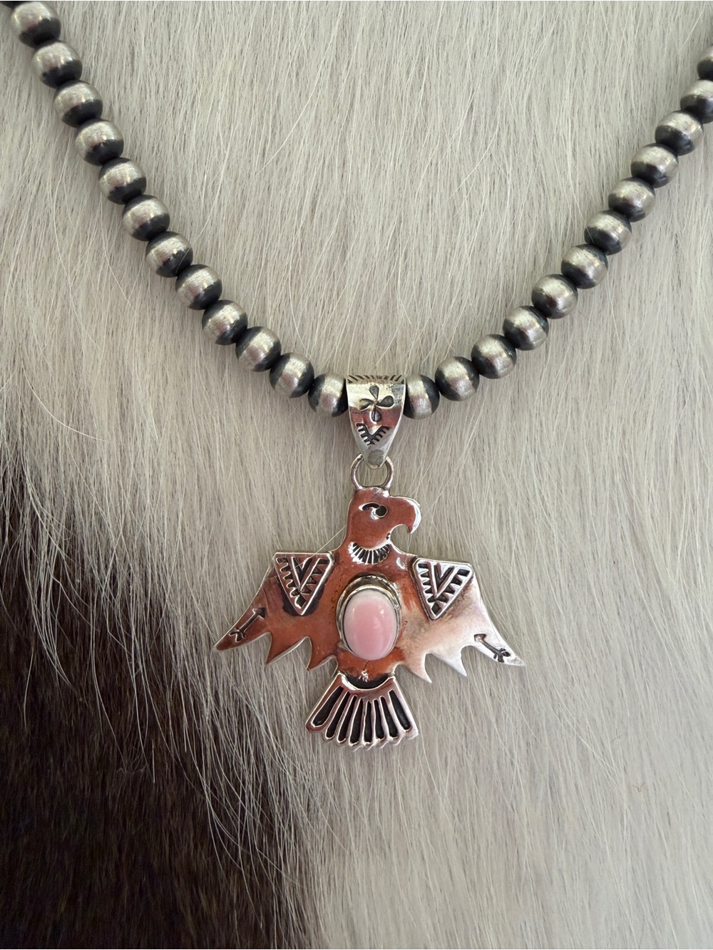 ❤️ Queen Pink Conch Hand Stamped Thunderbird Sterling Pendant Unisex 1.67”L - Picture 3 of 15